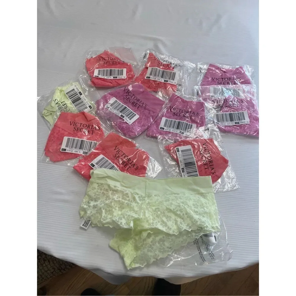 Lot Of 11 PINK Victoria's Secret No-Show Floral Lace Hiphugger Panty Size Small